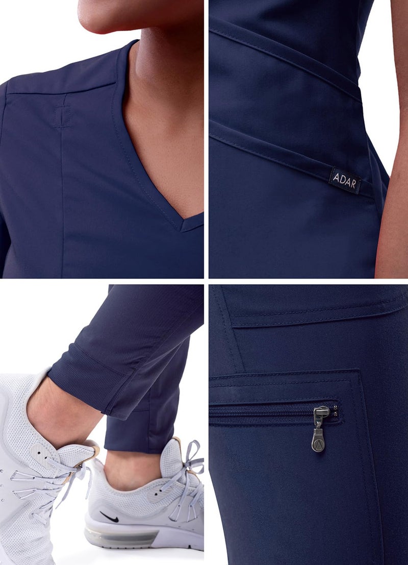 Adar Uniforms Adar Pro Athletic Scrubs Set For Women - Stretch V-Neck Scrub Top & Yoga Jogger Cargo Scrub Pants, 10 Pockets - P9500 - Navy - 3X - Image 5